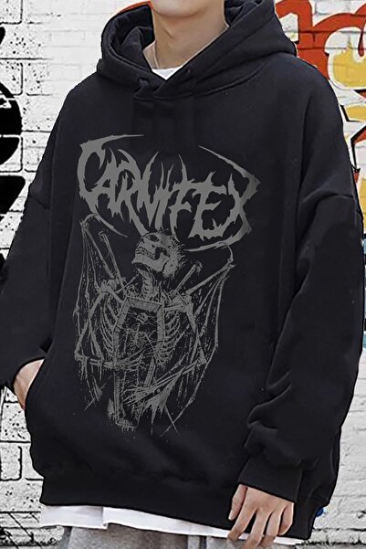 Freak Tshirt Hanorac negru Carnflex Large cu imprimeu Gothic Inside Fleece cu...