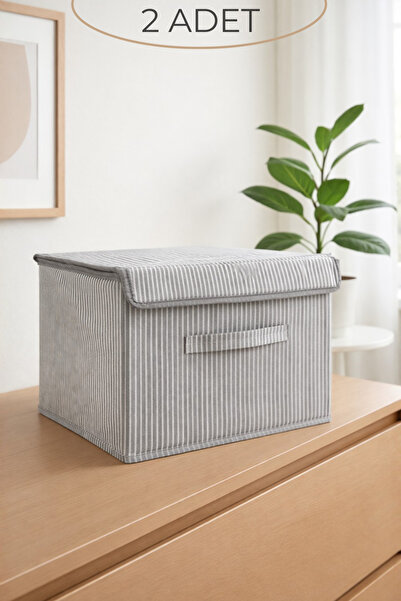 HURCEVİM 2 Pieces - Anthracite Striped Multi-Purpose Box Storage Container - ...