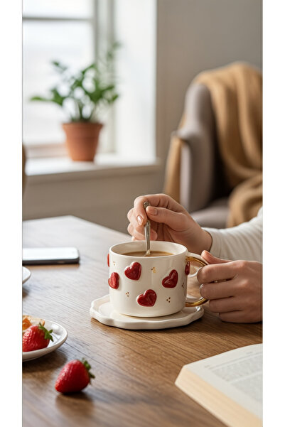 EL YAPIMI 24k Altın Süslemeli Aşk ve Tutku Temalı El Yapımı Seramik Mug