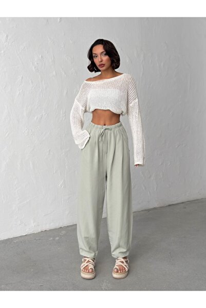 BEJNA Dámské khaki plátěné texturované balonové kalhoty