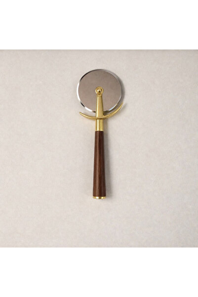 mirena ateiler Acacia Handle Gold Color Pizza Cutter – Stainless Steel Wheel,...