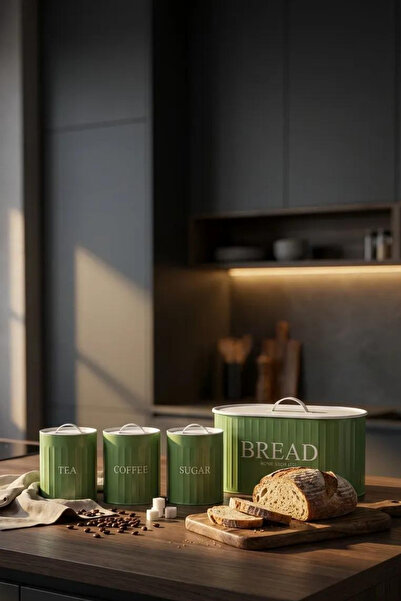 hemlife طقم من 4 قطع لحفظ الخبز بغطاء معدني، منظم للشاي والقهوة والسكر، يوضع ...