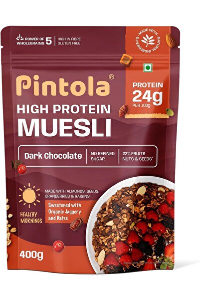 Pintola موسلي غني بالبروتين بنكهة الشوكولاتة الداكنة والتوت البري 400 غرام