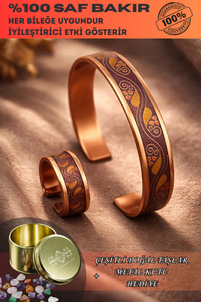 OSMANLI GÜMÜŞ Kadın Bakır Bileklik Yüzük Set - İnce Sonbahar Model Özel Baskı...