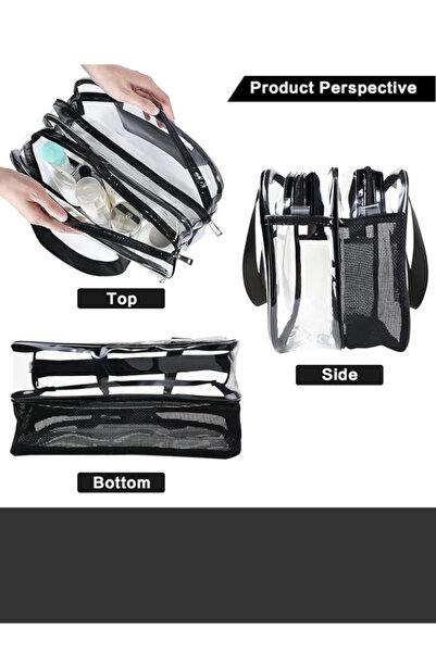 TRENZ حقيبة مكياج شفافة كبيرة مع قسمين منفصلين لحفظ وتنظيم أدوات المكياج - Z02