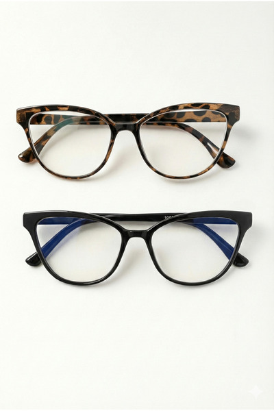 Chunky Frame Melone Cat Eye Optical Compatible Set of 2 Ultra Light Women's B...