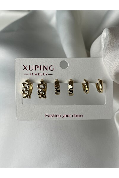 yeknova Xuping 14K Gold Renginde 3 Çift (6adet) Kararmaz Kadın Halka Küpe (Kı...