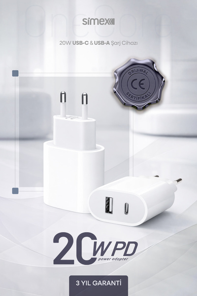 Simex iPhone 11-12-13-14 Serileri & iPad Uyumlu - USB / PD 20W Hızlı Şarj Ale...