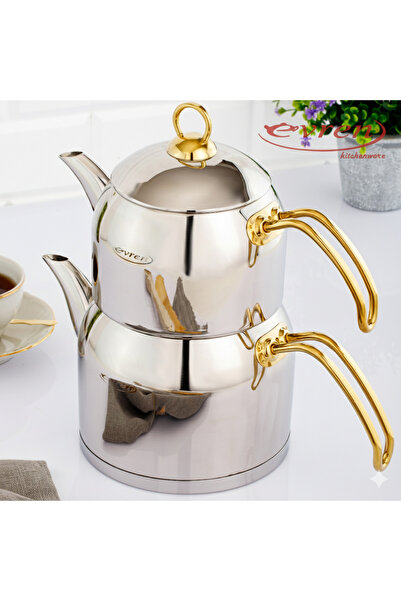 Evren Venüs Çelik Çaydanlık Takımı Orta Boy 1,3 + 2,2 Litre Silver (İNDÜKSİYO...