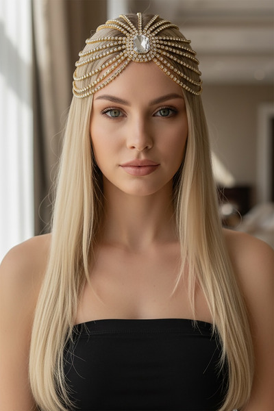 TAKIŞTIR Altın Renk Taş Detaylı Saç Aksesuarı/Kına Aksesuarı