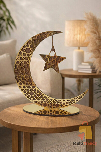 MultiTrendy Ramazan’a Özel Ahşap Altın Pleksi Ay Yıldız Masa Üstü Süsü| Dekor...