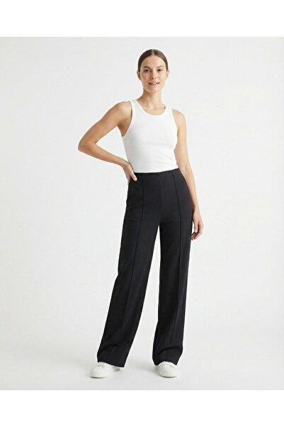 Grenj Fashion Black Grass Green Detailed Soft Textured Wide Leg / Wide Cut Kn...