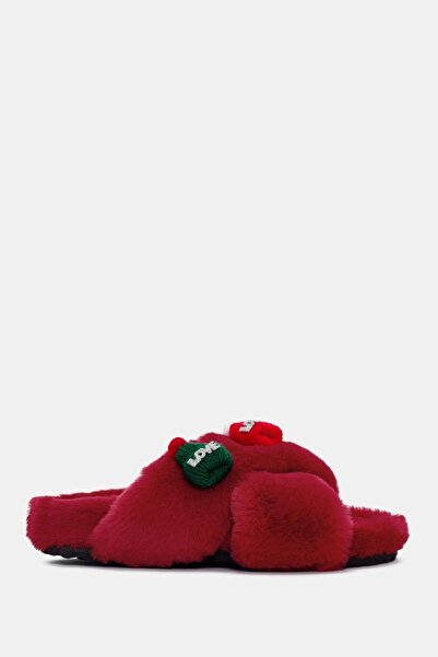 Bestyle Love Kadın Kırmızı Tüylü Ev Terliği