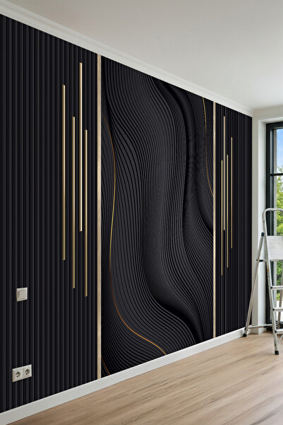 MİRAZAWALL 3D Derinlik Etkili Akışkan Dalga Formlu- Altın Çizgi Detaylı Tekst...
