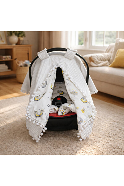 SerSev Gökkuşağı Desenli %100 Pamuk Çift Taraflı Müslin Pike Ponponlu Puset Ö...