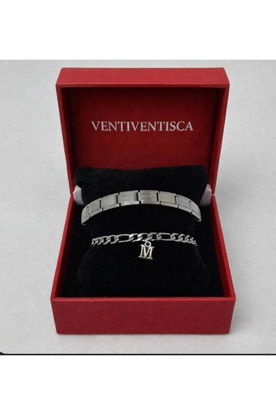 VENTİ VENTİSCA Kararmaz Çelikli Harfli Bileklik Italyan Bileklik 2 Li Set çif...