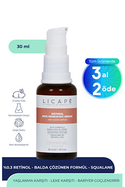 Licape Cilt Yaşlanması Karşıtı Aydınlatıcı %0.3 Retinol Serum 30ml