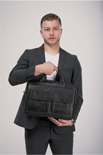 ÇÇS Black Genuine Leather Crossbody Laptop & Briefcase Bag 71476