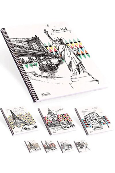 KESKİN COLOR دفتر ملاحظات كيشين A4 بغلاف بلاستيكي حلزوني، 100 ورقة مربعة مطبو...