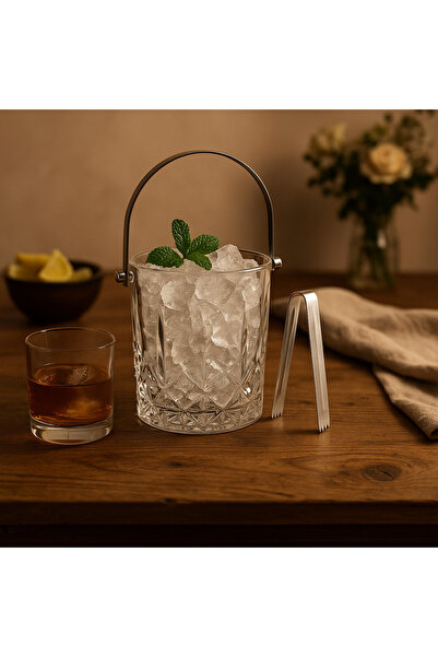 deli glass وعاء ثلج زجاجي ودلو مع ملقط أكريليك شفاف