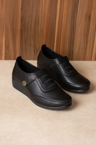 guijarro Luxury Leather Black Women's Wedge Heeled Oxford Shoes 4cm