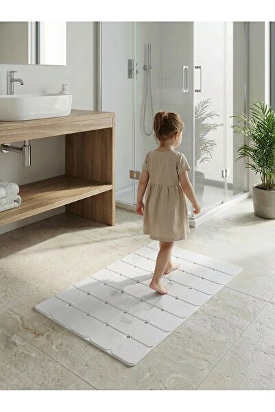 MappleHome Beyaz Aqua Luxe Vantuzlu Duş Kaydırmazı Katlanabilir Kaydırmaz Su ...