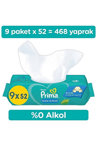 Prima ISLAK HAVLU FRESH TEMİZ FERAH 52Lİ 9 ADET