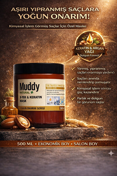 Muddy Aşırı Yıpranmış Saçlara Besleyici Ve Onarıcı B-tox Keratin Saç Bakım Ma...