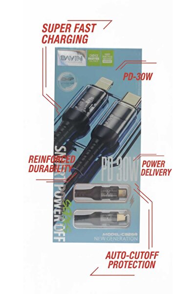 Bavin كابل CB-268 من النوع C إلى Lightning - طول 1 متر للشحن السريع ونقل البي...