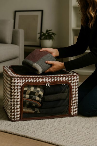 Handyol 1 Piece Multi-Purpose Organizer with Window, Steel Reinforced Zippered Clothing and Blanket Organizer