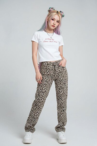 Karakedi Pantaloni din denim cu model leopard Y2K Street Style