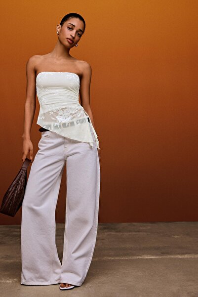 Bershka Büzgülü kadife asimetrik bandeau top