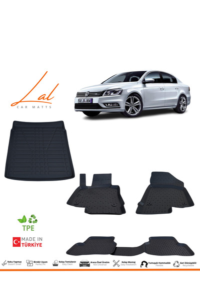 Lal Volkswagen Passat B7 3D Havuzlu Paspas Bagaj Havuzu Seti (2011-2014 Uyumlu)