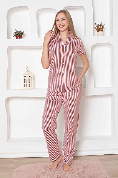 Generic Brand Short Sleeve Striped Shirt and Pajama Set - 2791KY