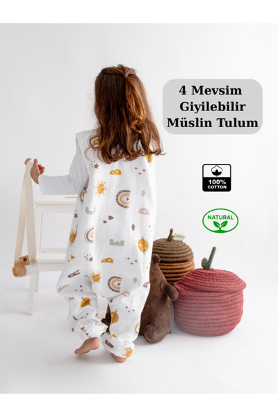 Las Vivas Kids Baharlık-Kışlık Çocuk Uyku Tulumu, Organik Pamuklu Müslin Bebe...