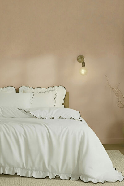 Anılsan Claudia Çift Kişilik Siyah Biyeli Ranforce Nevresim Seti- Beyaz %100 ...