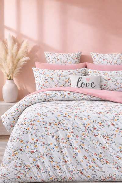 İQON Set cuvertură de pilota cu cearșafuri elastice - Botanical Salmon Double