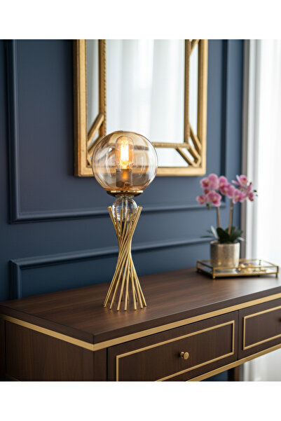 365GUNSERİSONU مصباح طاولة عاكس الضوء من الزجاج الشفاف ذو الساق المعدنية المط...