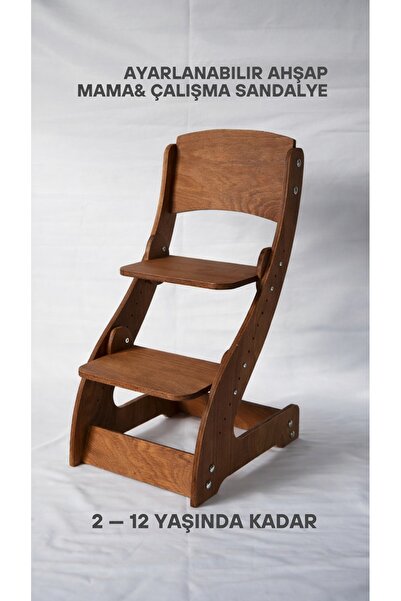Montessori Buyuyen ahşap mama sandalye kestane renk