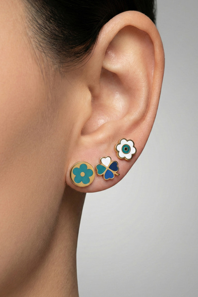 MODA Caprea Steel Multiple Clover Earrings for Women Gold Color Tarnish Women...