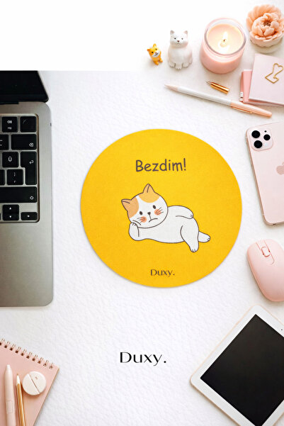 Duxy Espirili Kedi Kauçuk Mouse Pad, 19 cm, Kaymaz Taban, Ev Ofis Oyun için R...