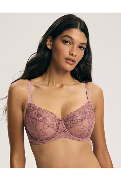 ESOTIQ Sutien moale, fără burete, cu armătură, broderie florală și plasă, cu ...