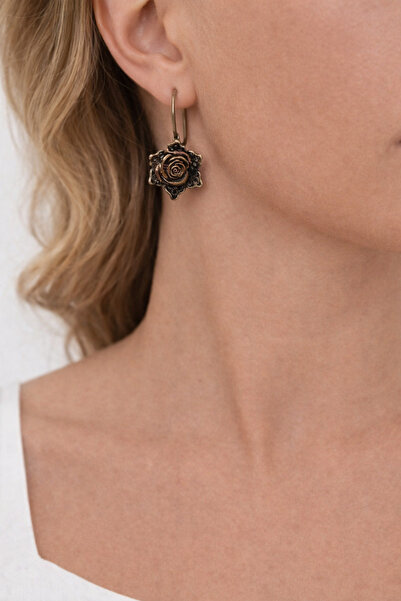 Mardinden 925 AyarGümüş Mardin El Yapımı Oksitli Gül Motifli Telkari Küpe