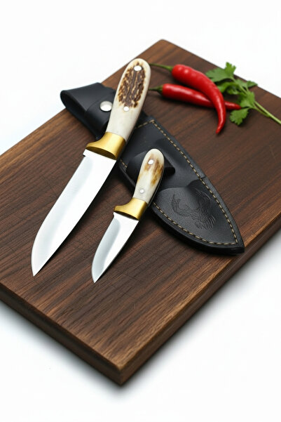 MERTCAN KNİFE Geyik Boynuzu Desenli Paslanmaz Çelik 2'li Mutfak ve Kamp Bıçak...