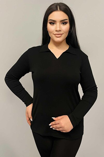 Siyezen Plus Size Polo Collar Cotton Lycra Blouse