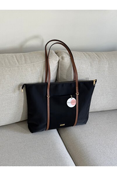 BAGLOVİS Large Black Women's Shoulder Bag with Ring Detail Straps EN42 BOY32