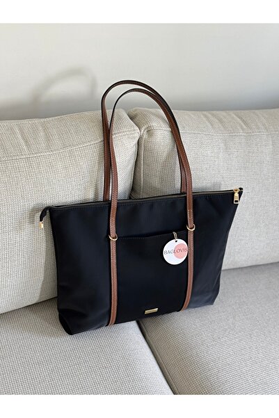 BAGLOVİS ASKILARI HALKA DETAYLI BÜYÜK SİYAH KADIN OMUZ ÇANTASI EN42 BOY32