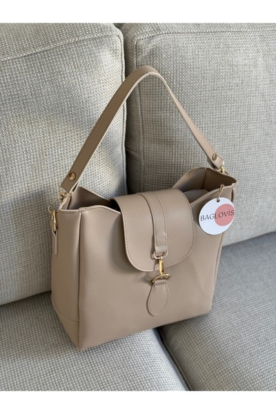 BAGLOVİS ÖNÜ KANCA VE HALKA DETAYLI ORTA BOY VİZON KADIN OMUZ ÇANTASI EN25 UZN25