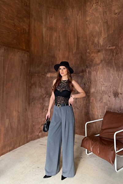 R-Style New Season Polyviscon Belted Palazzo Trousers