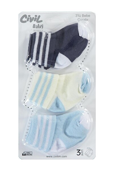 Civil Baby Erkek Bebek 3'lü Çorap Set 0-6 Ay - Standart Standart
